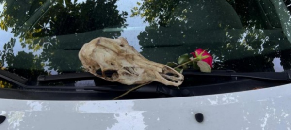 un-teschio-sull-auto-del-vicesindaco-di-bissone
